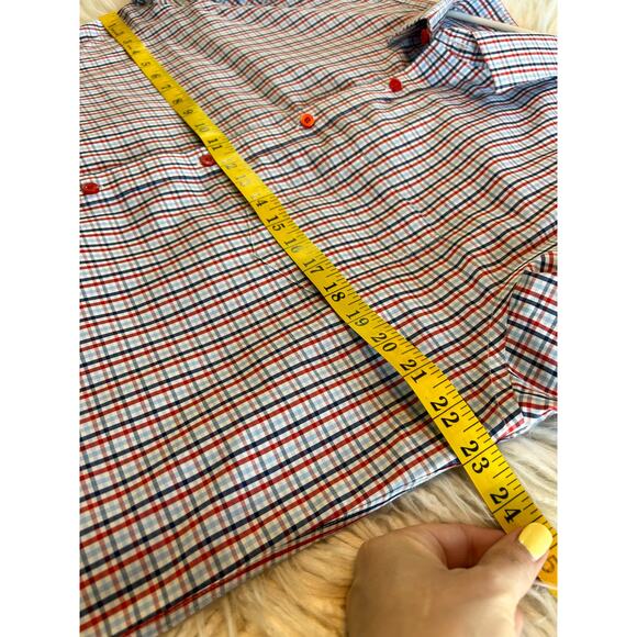 UNTUCKit Plaid Tommasi Wrinkle Free Regular Fit Button Down Shirt Red Blue Large - Picture 9 of 10